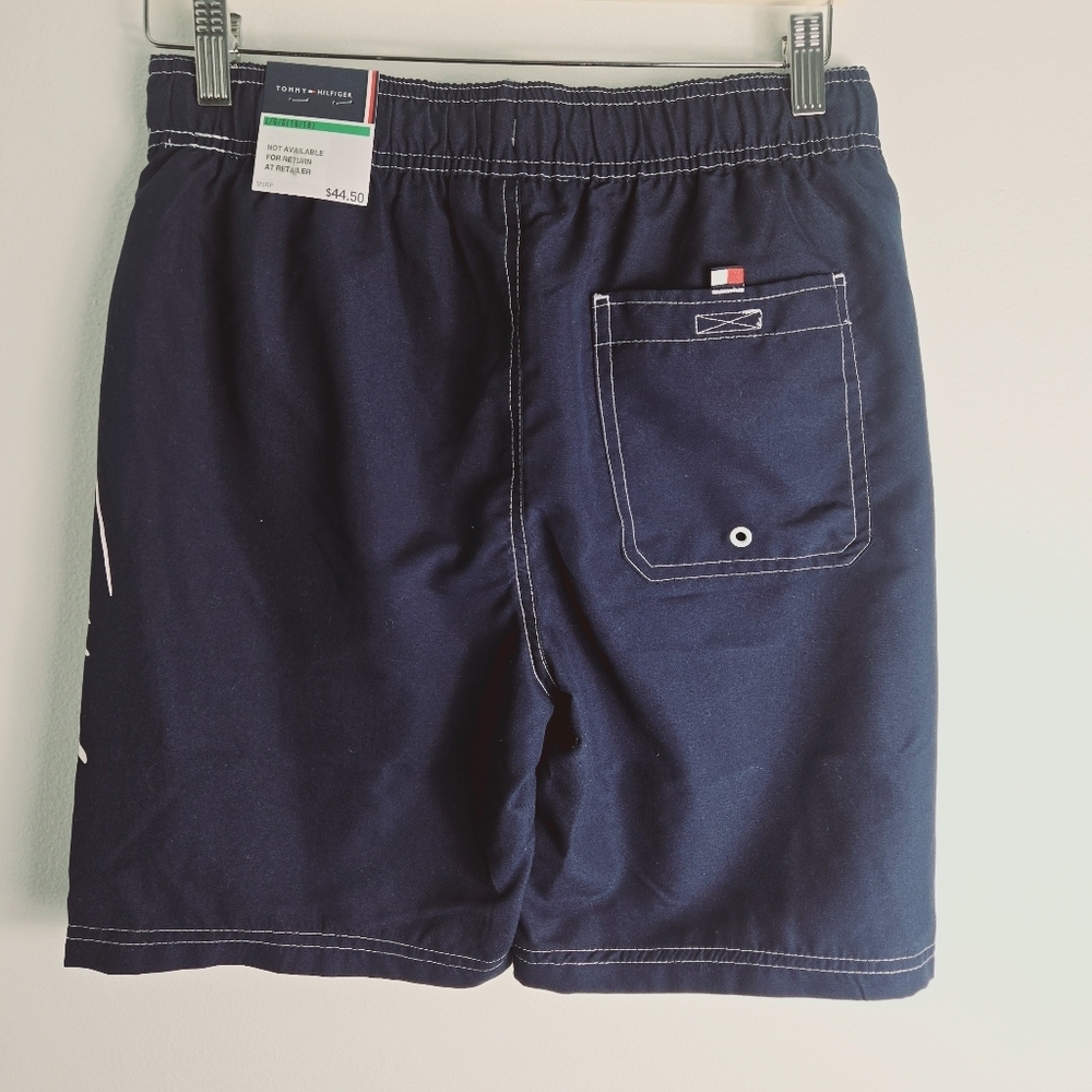 Tommy Hilfiger Boys Tommy Script Graphic Swim Boardshorts Navy Blue Size L - Picture 3 of 5